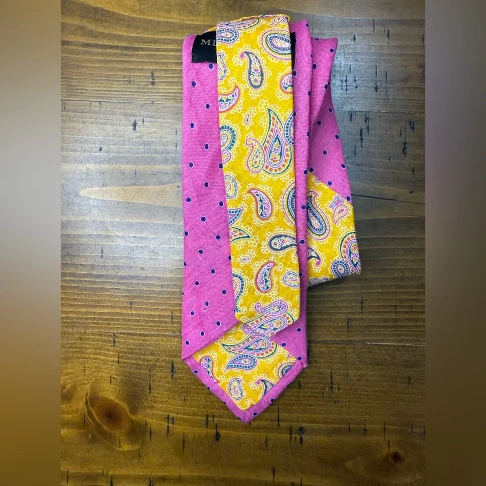 Michelson Heritage Pink‎ Polka Dot/Paisley 100% Linen Men's Tie